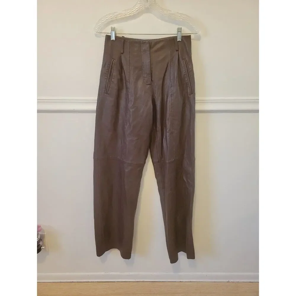 RTR sz 2 Veda deep chocolate brown leather pocketed dress trouser pants seamed